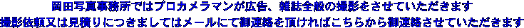 岡田写真事務所ではプロカメラマンが広告、雑誌全般の撮影をさせていただきます。